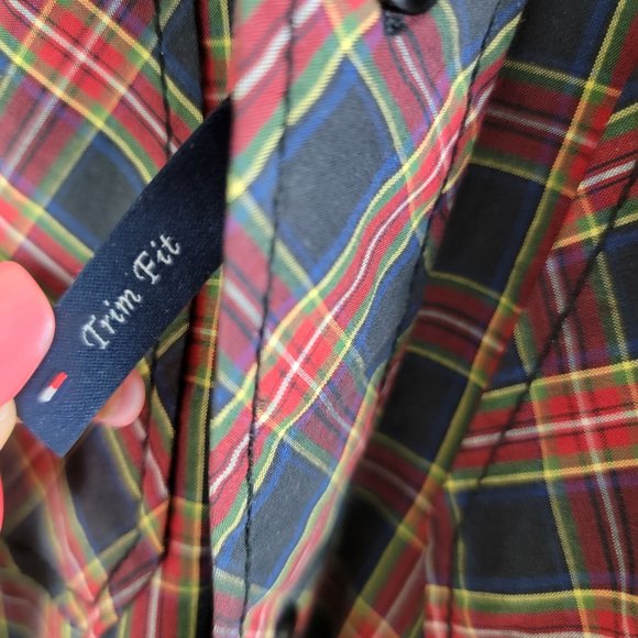 Tommy Hilfiger Men’s Red Plaid Trim Fit Casual Shirt Hilfiger logo size S - Picture 7 of 9